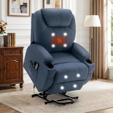 Korser Fauteuil Inclinable Releveur pour Aînés avec Massage et Chaleur avec Pochette Latérale pour Salon, Bleu