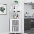 thumbnail image 2 of GloryStar Farmhouse Wine Bar Corner Cabinet with Storage, Small Buffet Sideboard with Detachable Rack and Buffet Mesh Door, Glass Rack, Liquor Coffee Bar Cupboard for Kitchen, Dining Room, 2 of 8
