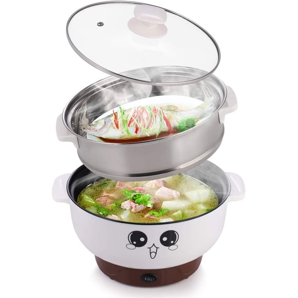 TOPCHANCES 4-in-1 Multi-Function Electric Skillet Wok Electric Cooker Hot Pot for Cook Rice Fried Noodles Stew Soup Steamed Fish Boiled Egg Small Non-Stick with Lid 110V (2.3L/2.8L/3.2L, with Steamer)