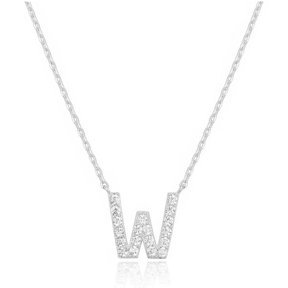 Paris Jewelry® 18K White Gold Plated A-Z Alphabet Created White Sapphire Necklace Initial