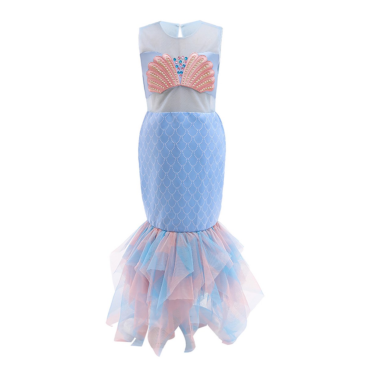 KAWELL Robe de Costume de Sirène pour Tout-Petites Cosplay Ariel Tenue Halloween Fête d'Anniversaire Déguisement avec Accessoires