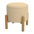 thumbnail image 1 of Mid-Century Modern Fabric and Wood Round Storage Ottoman - Beige and Natural, 1 of 7