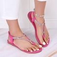 thumbnail image 4 of Wdhugt Womens Rhinestone Sandals Flat Heel Pu Leather Outdoor Casual Shoes Size 7 Foot Length 9.45 Inches, 4 of 9
