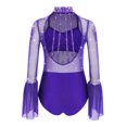 thumbnail image 3 of TSSOE Kids Girls Sparkly Rhinestone Dance Leotard Sheer Mesh Patchwork Bodysuit for Gymnastics Tumbling Purple 16, 3 of 4