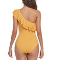 thumbnail image 3 of Ruffled Bathing Suits, Pure Color One Piece Swimsuit One Shoulder Asymmetric  For Women For Vacation Yellow XXL, 3 of 6