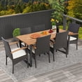 thumbnail image 1 of Costway 7 PCS Patio Rattan Dining Set Acacia Wood Table 6 Wicker Chairs with Umbrella Hole, 1 of 10