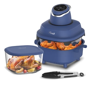 Rosewill 4-in-1 Portable Glass Air Fryer, 4.7QT Transparent Glass Cooking Pot with Storage Lid & Tongs, Compact Smart for Deep Roast, Recrisp, Keep W