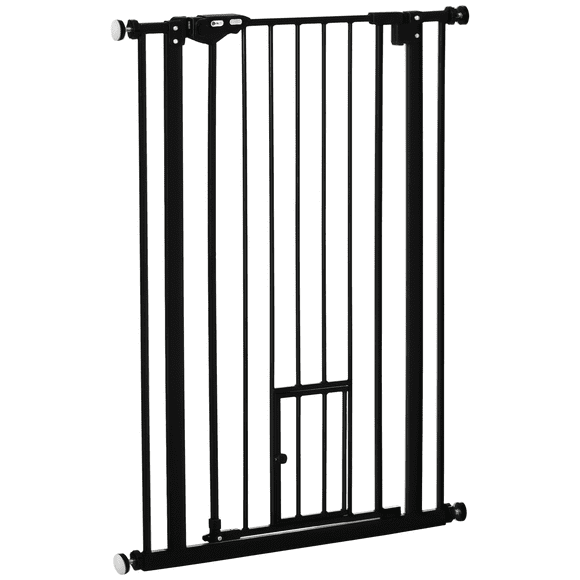 PawHut 41" Pet Gate with Walk Through Door for Stairs Doorways House Black
