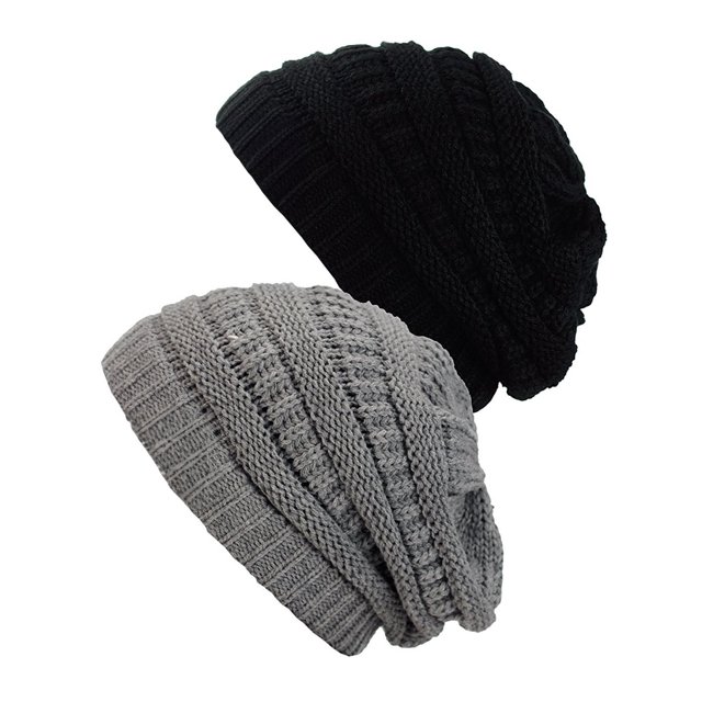 Tuque Tricotée pour Femmes (Lot de 2), Noir/gris Chiné Clair