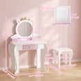 thumbnail image 3 of Qaba Coiffeuse pour Enfants avec Miroir et Tabouret, Motif Licorne, Blanc, 3 of 10