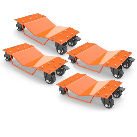Ensemble de Roues de Voiture Robustes, 8000 Lb Roue de Déménagement, Ensemble de Piquet de Pneus de Voiture de 4 Pcs, Chariot de Pneus de Voiture pour Déménager Voitures, Camions, Motos, Bateaux, Orange