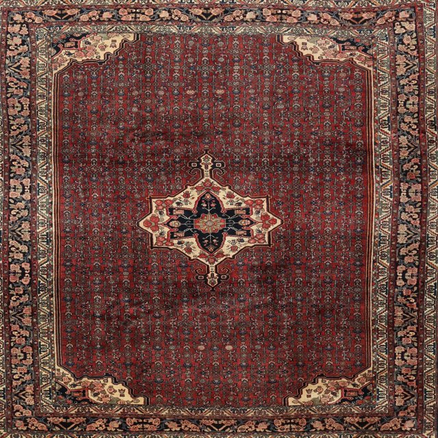 Ahgly Company Machine Washable Indoor Square Traditional Deep Red Area Rugs, 6' Square
