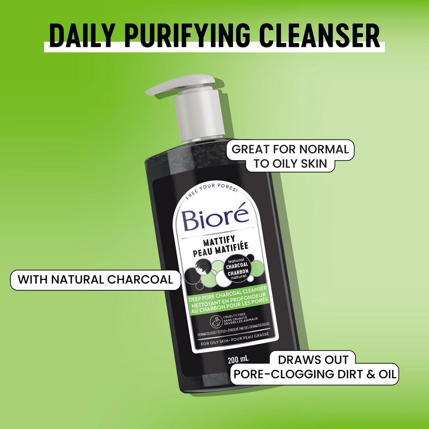 Paquet Boni! Bioré Bandes pour les Pores au Charbon Nettoyage en Profondeur Format Économique (14 Unités) & Bioré Nettoyant au Charbon pour Pores en Profondeur, Nettoyant pour le Visage pour Peau Grasse (200mL)