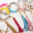 thumbnail image 4 of Silicone Key Ring Bracelet Women Beaded Bangle Keychain Wristlet Leather Tassel, 4 of 6
