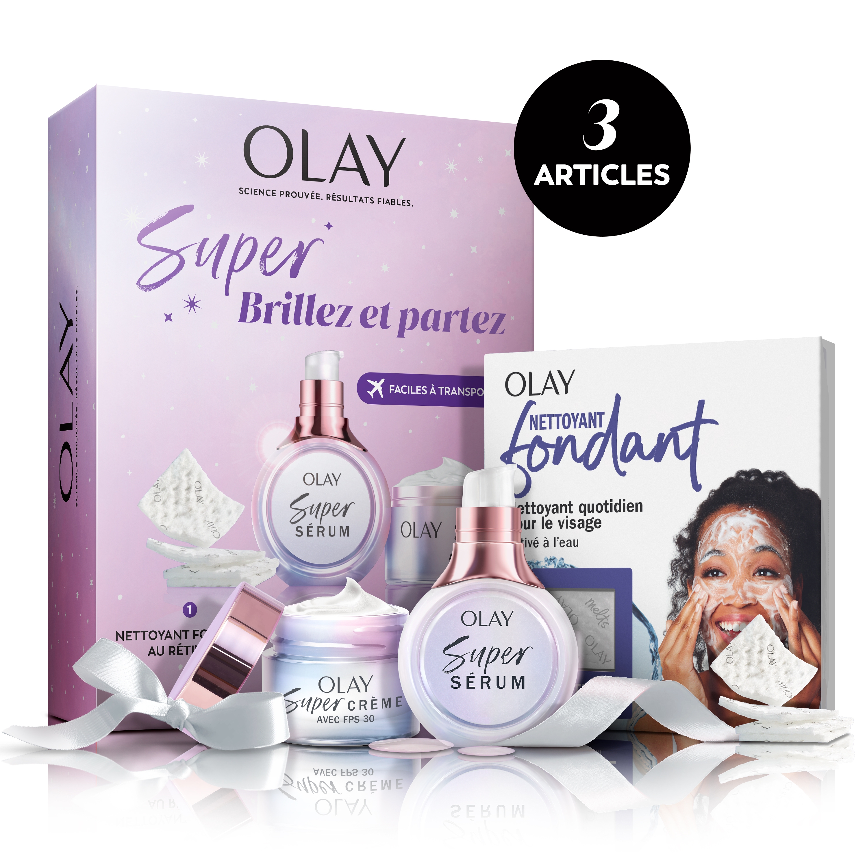 Olay Super Glow et Go sérum pour le visage et crème pour le visage coffret-cadeau pour elle, 3 pièces