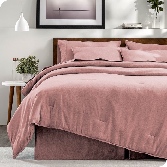 Bare Home Ensemble Literie Chinée 5 Pcs, Très Grand Simple, Rose Chiné