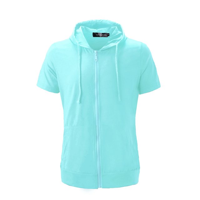 INSPIRE CHIC Men's Hoodies Solid Color Zip up Short Sleeve Jacket