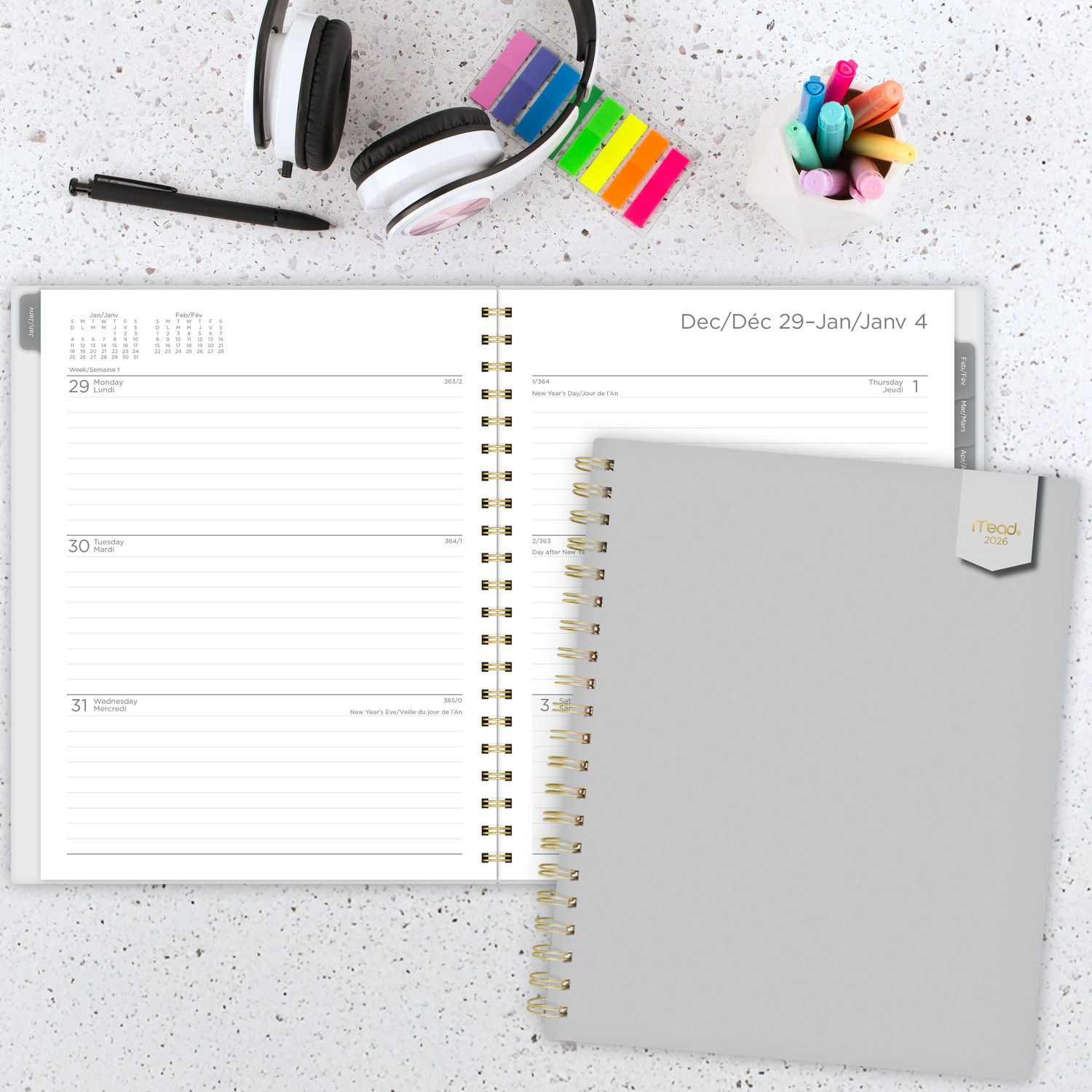 2026 Mead® Glacier Grey Large Weekly Planner