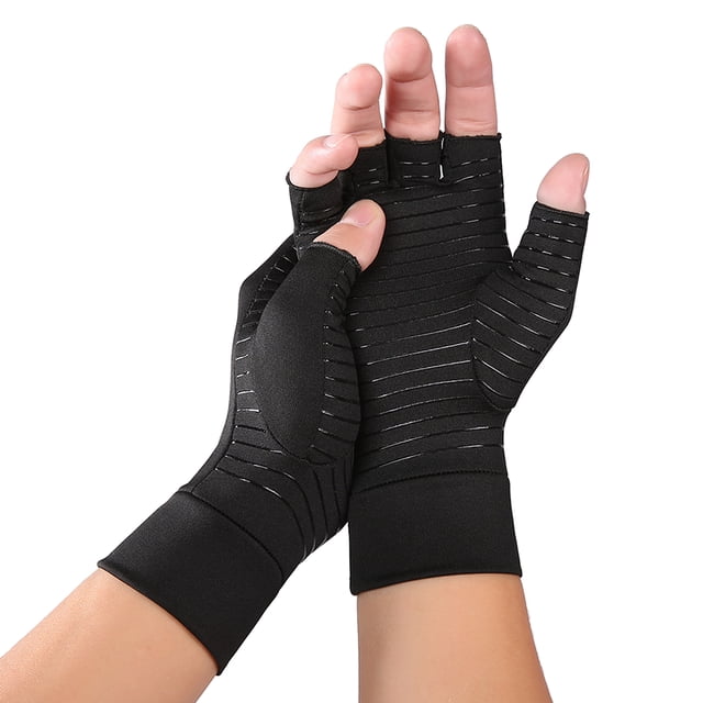 Graflsoa Copper-Infused Arthritis Relief Gloves with Open Finger Design for Enhanced Comfort and Mobility, Ideal for Hand Pain, Tendinitis, and Rheumatism Support, Black, Size S/M/L