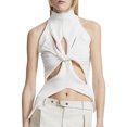 thumbnail image 1 of Birdeem Womens Summer Irregular Sleeveless Hollowed-Out Kink Wool Vest Womens Fashion Semi-High Collar Solid Color, 1 of 5