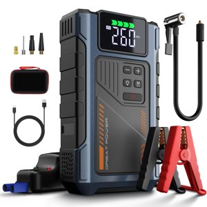 Chargeur de batterie de voiture Jump Starter avec Air Compresseur, 4500A Boîte de saut pour batterie de voiture Portable Booster Jump Pack, 12V Démarrer