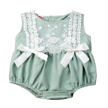 Baby Girls Sleeveless Ruffle Lace Romper