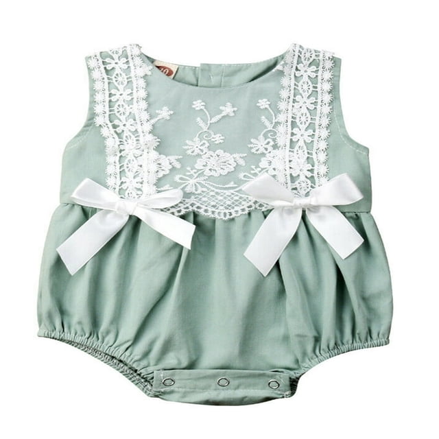 Baby Girls Sleeveless Ruffle Lace Romper