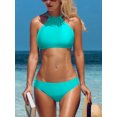 thumbnail image 3 of Charmo Ensemble de Maillot de Bain Bikini pour Femmes, Tour de Cou, Col Montant, Dos Croisé, 3 of 6
