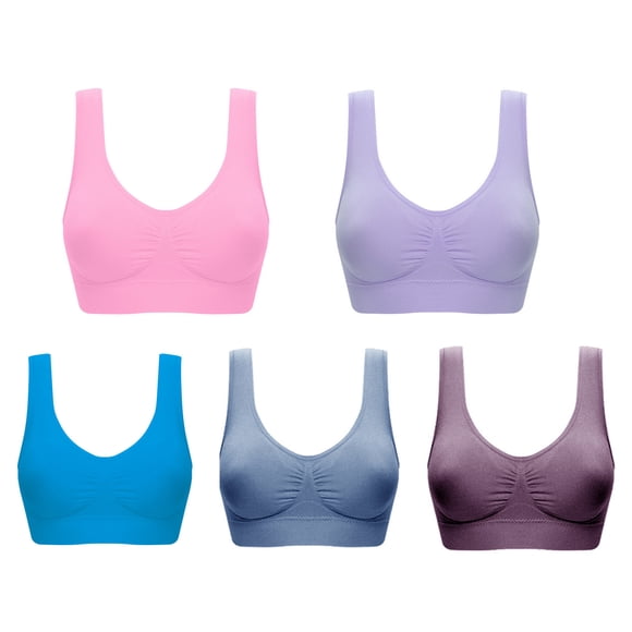 Aqestyerly 5PC Seamless Sports Bra Set,Wire-free Yoga Bra With Removable Pads,Comfortable Workout Bra For Women Fitness Activewear HWRETIE