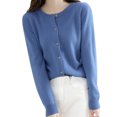 thumbnail image 2 of Hontri Cardigans pour Femmes Légers Offres à Moins de 15 $, Cardigan Basique pour Femmes à Col Rond, Manches Longues, Boutonné, Manteau Court en Molleton à Col Rond pour Femmes Bleu G, 2 of 5