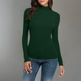 thumbnail image 1 of Mefallenssiah Mode Femmes Col Roulé Uni Manches Longues Tricot T-Shirt Ajusté Blouse Hauts Vert TG, 1 of 5