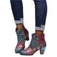 thumbnail image 4 of Women's Shoes Retro National-Style Splicing Mid Heel Zipper Short Leather Boots, 4 of 4