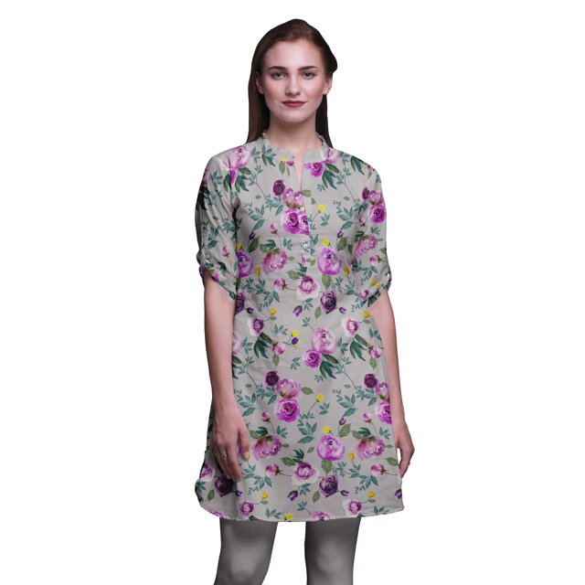 Bimba Kurtis Indiennes Courtes pour Femmes Tunique Imprimée Chemise à Manches Roulées