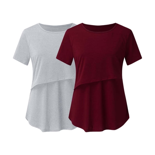 DPTALR Blouse d'Allaitement à Manches Courtes pour Grossesse et Grossesse, Couleur Unie, Col Rond
