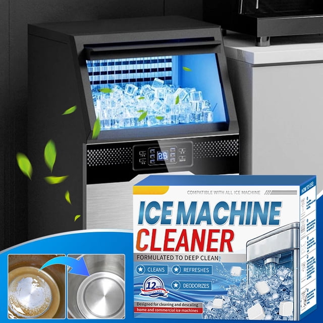 Ice Machine Cleaner Tablets Descaler (12 Pack) – Nickel-Safe Countertop Portable Commercial Ice Maker Cleaning – Remove Hard Water Buildup, Odor-Free, Crystal Clear Ice