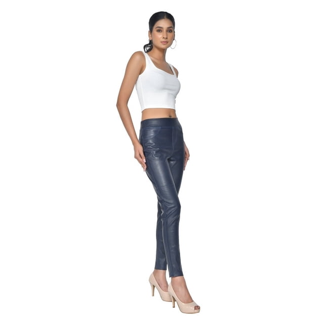 Pantalon Extensible en Cuir pour Femmes avec Poches