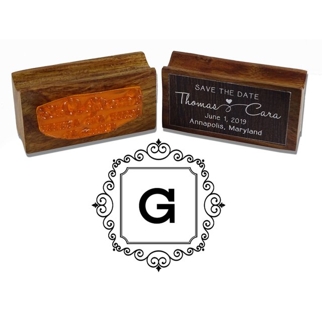 Printtoo Square Swirl Border Alphabet G Monogram Wood Mounted Rubber Stamp Office Stationary