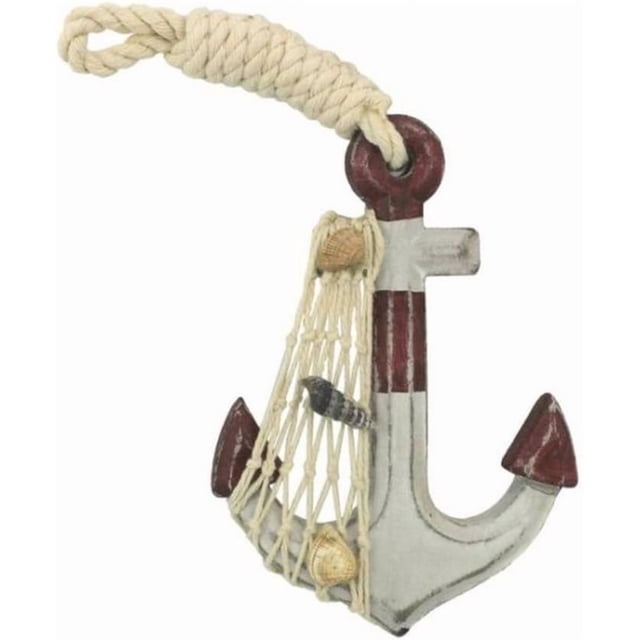 Hampton Nautical Anchor-302 Wooden Rustic Decorative Red & White Anchor 6" - Anchor Decoration - Nautical Anchor Decor
