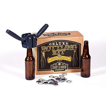 Deluxe Bottling Kit – Craft a Brew Homebrew Bottler Equipment – Home Brewing Easy Bottling Set – 10 Empty 12oz. Amber Glass Bottles – 30+ Caps – 1 Capper
