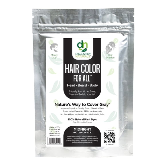 Coloration Cheveux Henné Noir pour Tous Kit / Poudre Indigo 100 % Naturelle Teinture Cheveux & Barbe (Noir Naturel Minuit) Biologique, Herbes & Vegan Chimique & Sans Cruauté Couverture Permanente Grise & Teinture