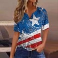 thumbnail image 2 of KIHOUT Women's Independence Day Printed T-Shirt Button Up Short Sleeved V-Neck Tops Navy S, 2 of 5