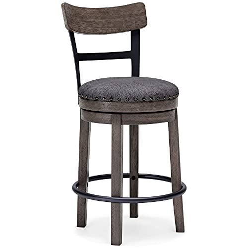 Signature Design by Ashley Caitbrook Casual 24.13" Counter Height Upholstered Swivel Barstool, Gray