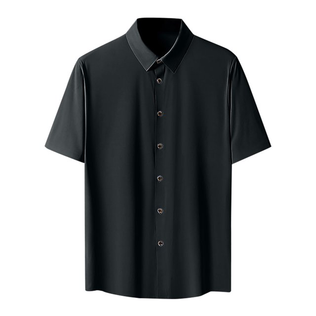 Birdeem Shirts for Men Mens Short Sleeved Solid Color Button Ice Silk Formal Dress Short Sleeved