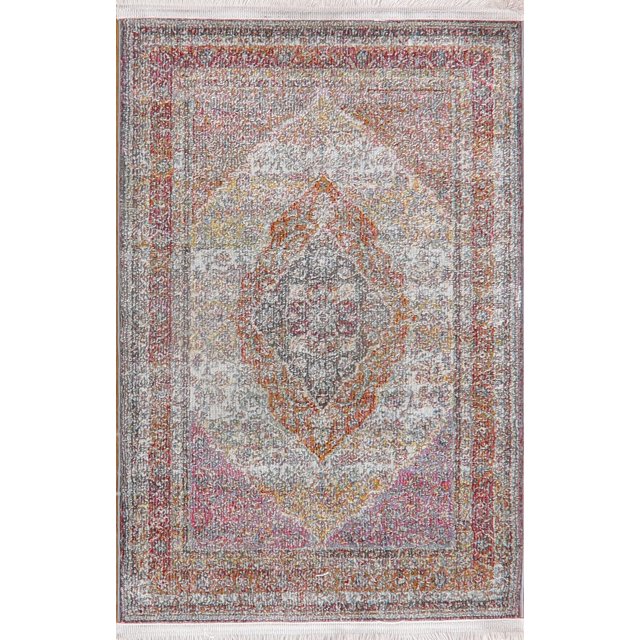 Tapis Beige Traditionnel à Motif Floral Oriental Turc Vieilli