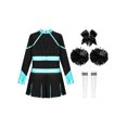 thumbnail image 4 of Hansber Tenues de Cheerleading pour Filles Uniforme de Cheerleading Robe Fantaisie avec Pompons Ensemble de Bas Bleu Vert&Blanc 8, 4 of 5