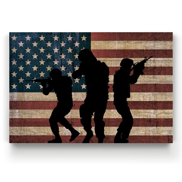 Renditions Gallery Art1 American Flag Military Soldiers Army Wall Art Canvas Prints Home Décor Pictures for Living Room Bedroom Painting, 30X40, Art DF0055, (WC20-DF0055)