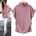 thumbnail image 1 of AMERTEER Blouse Décontractée en Coton à Manches Courtes et Col Roulé pour Femmes, Grande Taille, 1 of 5