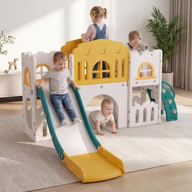 OLAKIDS Toddler Slide and Swing Set, 7 in 1 Kids Indoor Outdoor