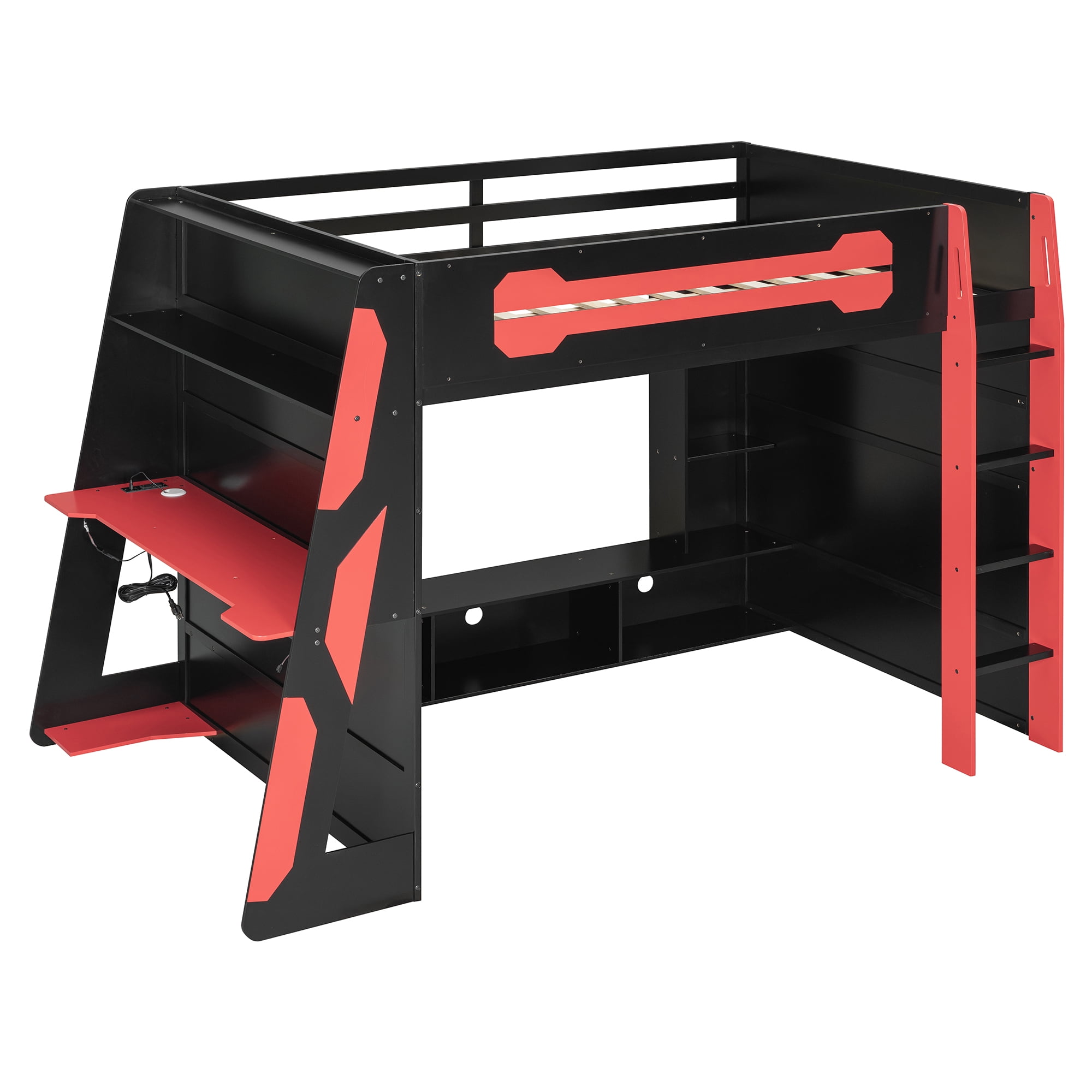 Lit mezzanine en bois Noble House avec bureau, rouge