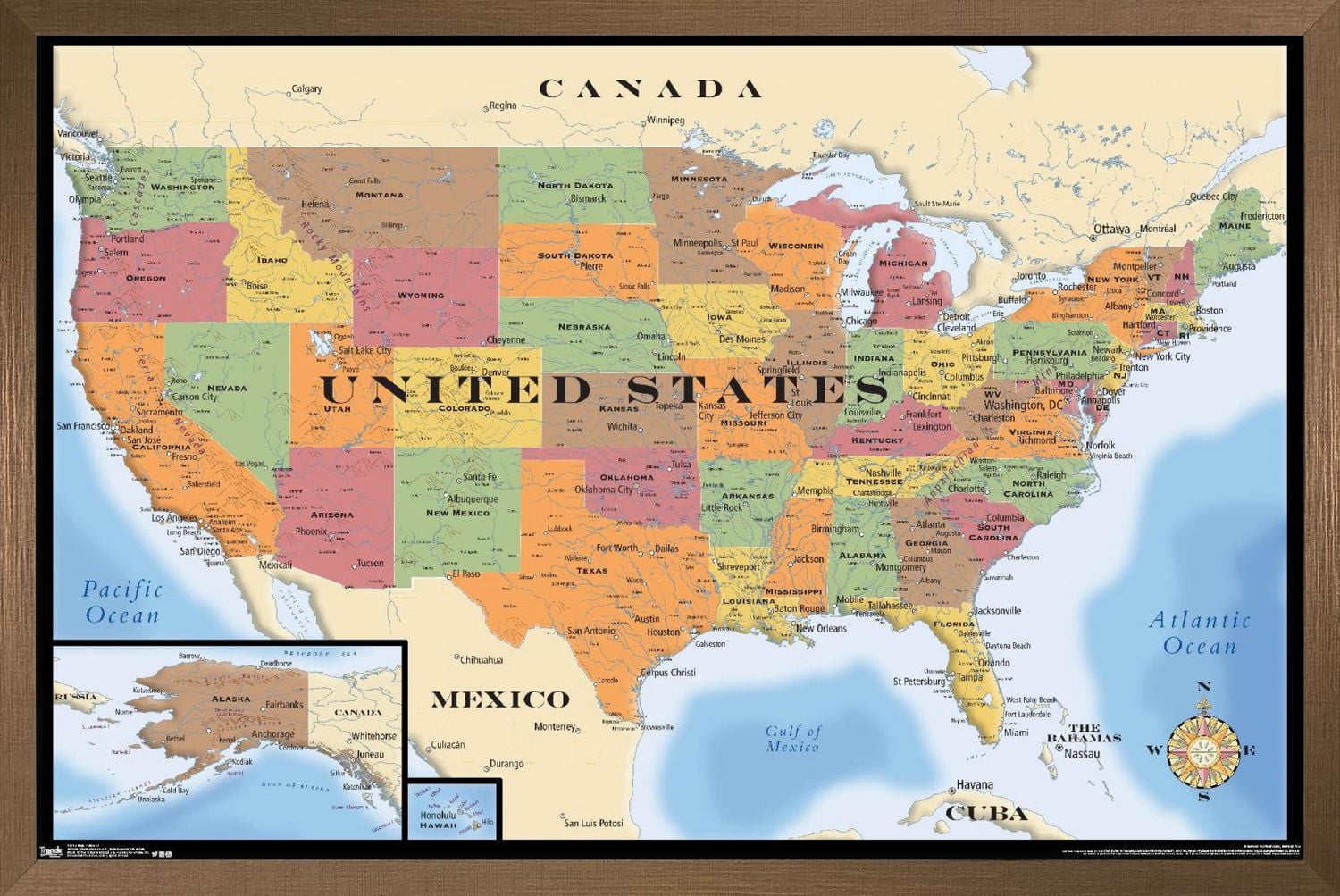 Map - USA Wall Poster, 22.375" x 34" Framed